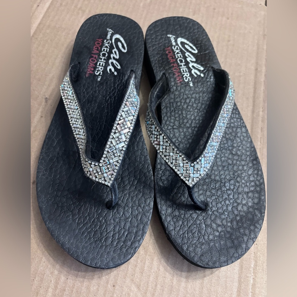 Skechers Women's Black Sandals with Silver Accents